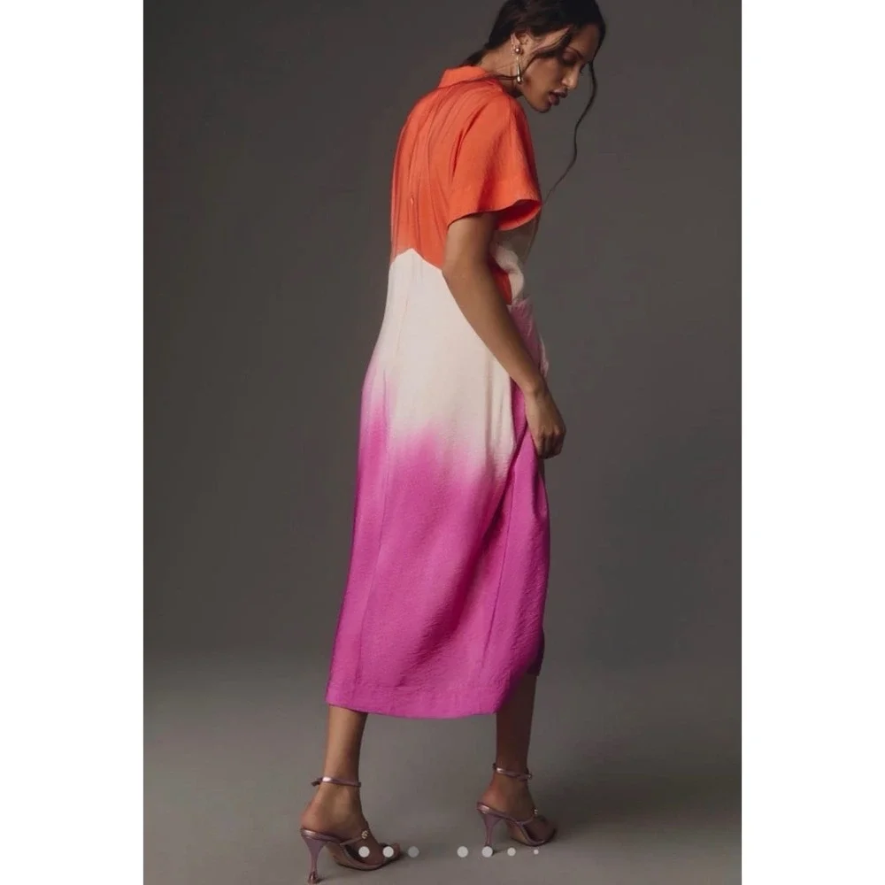 Anthropologie Orange Cream Purple Ombre Midi Dress - Picture 12 of 12